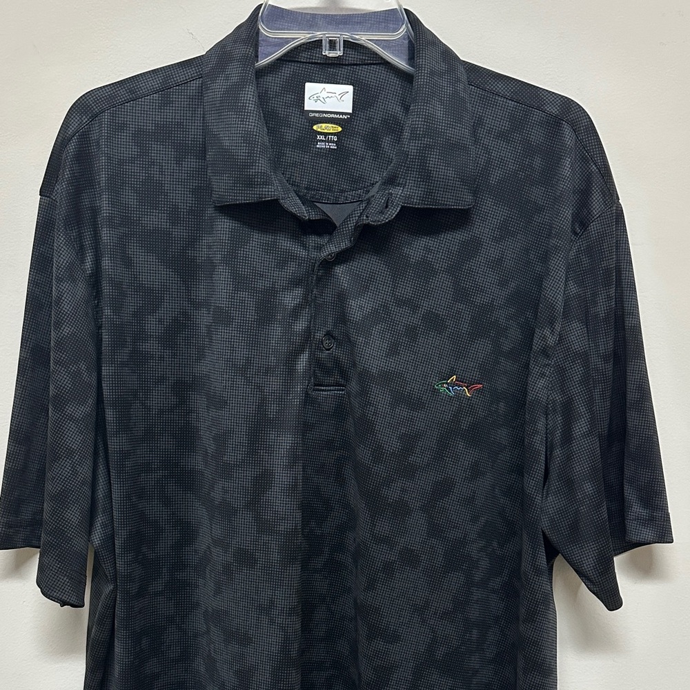 NWOT Greg Norman Collection Play Dry Black Patterned Polo Golf Shirt size XXL
